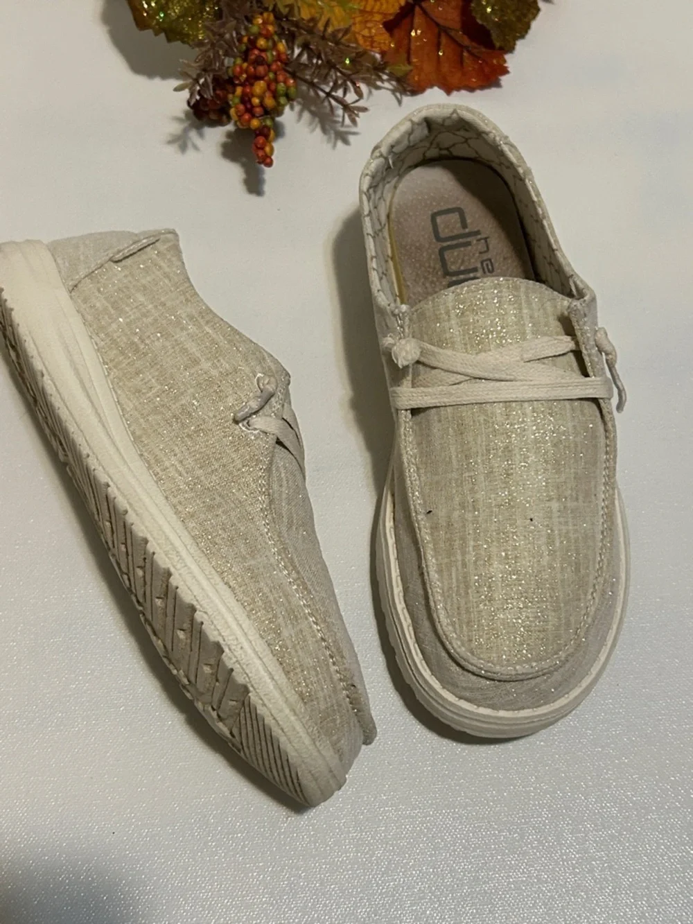 Hey Dude Beige Metallic-Thread Slip-On Shoes
